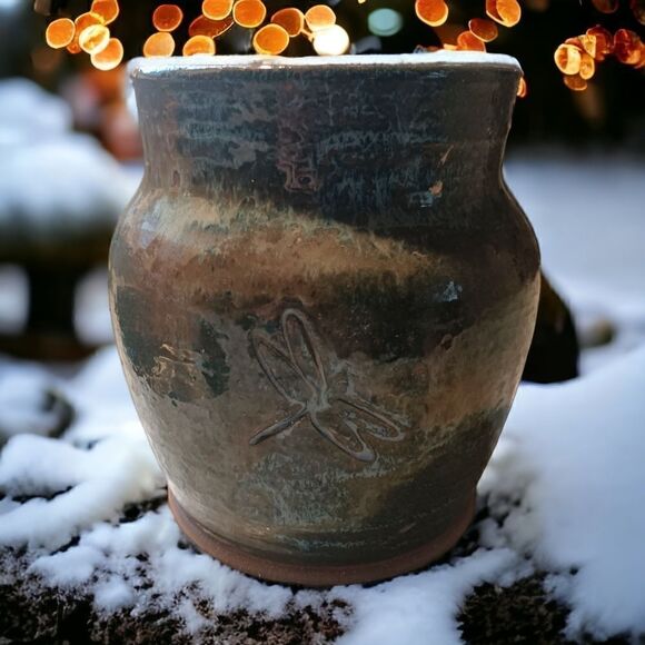 Dragonfly Studio Pottery Vase Jug Container Planter Artist Signed BEBE Rustic. - Picture 1 of 15